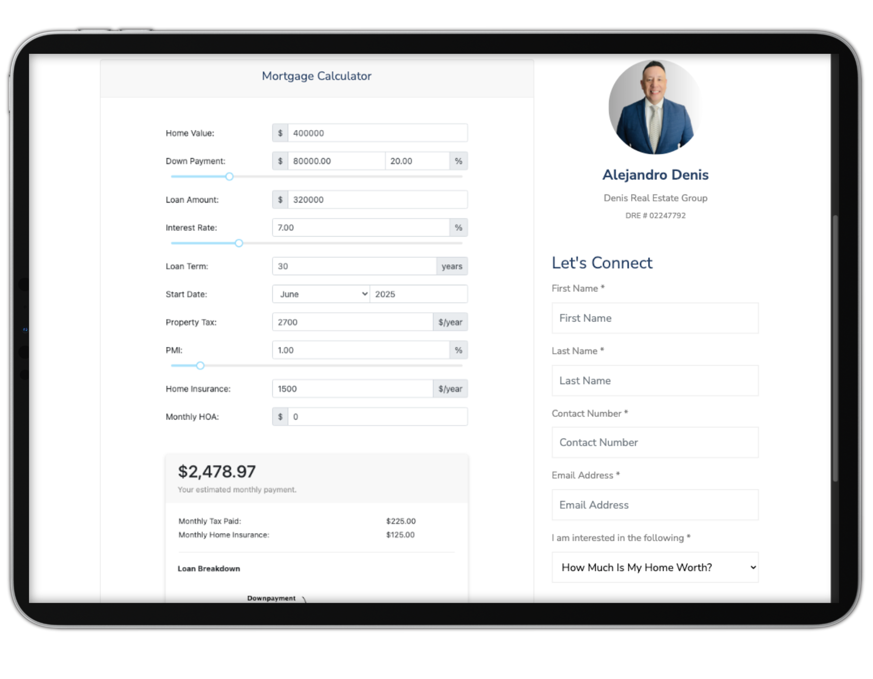 Built-In Mortgage Calculator